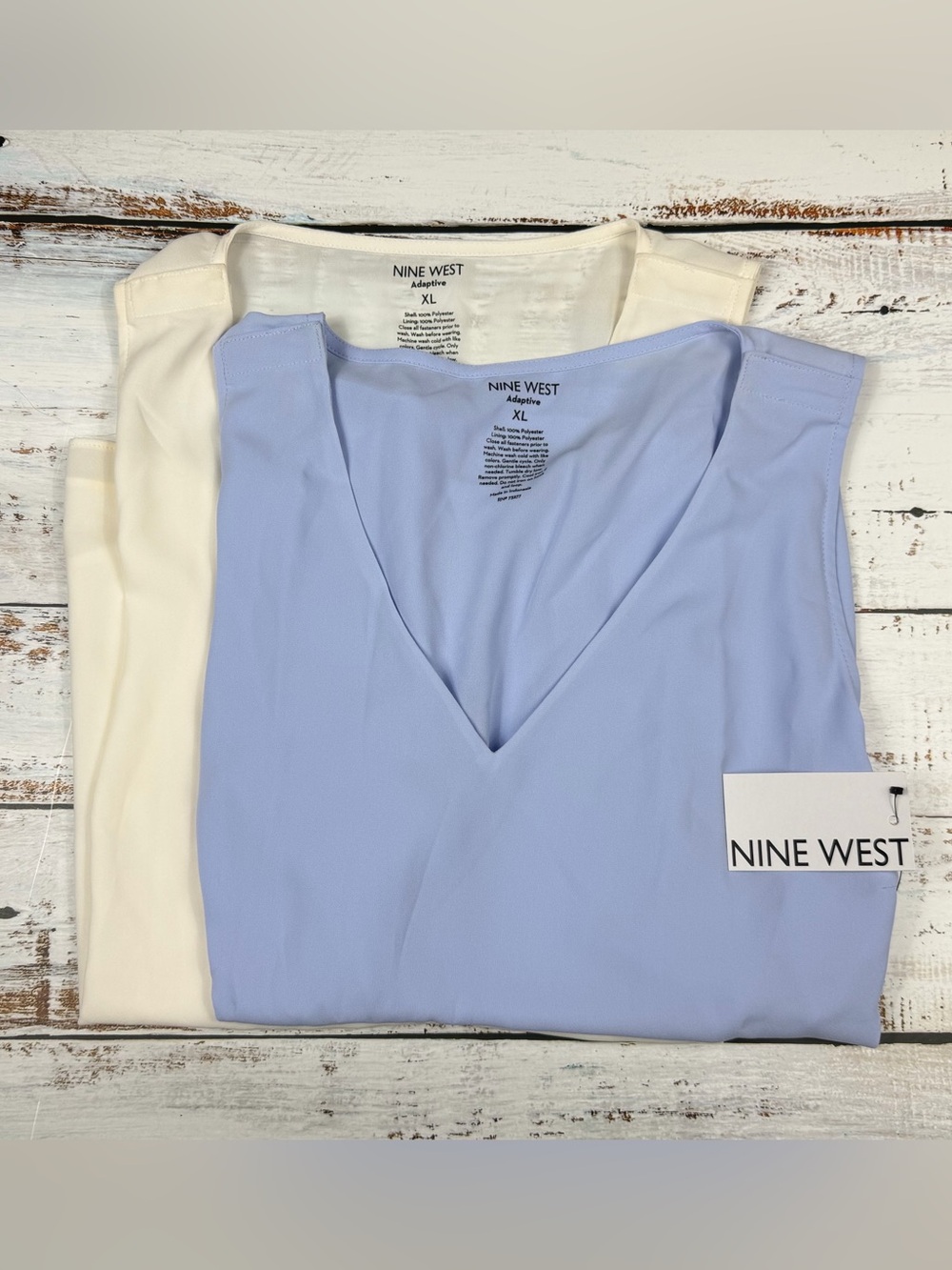 NEW set of 2 Nine West Adaptive V-Neck Sleeveless Camisoles Periwinkle & Ivory